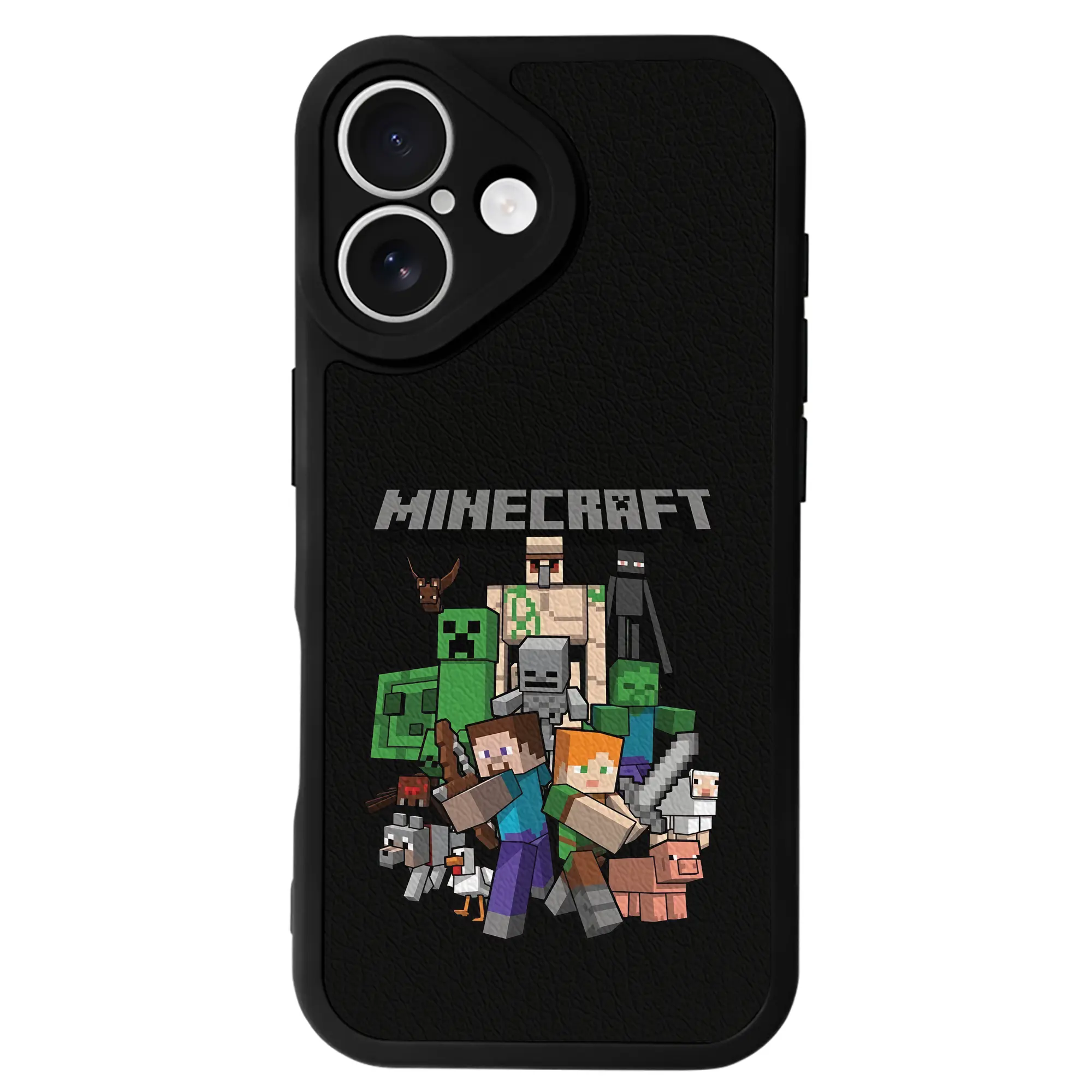 マイクラ グッズ  マイクラ - IPhone 16シリーズ対応 ・ シリコンスマホケース ・ レザー調 ・ 高精度フィット ・ 耐衝撃 ・ ワイヤレス充電対応 ・ 精密カット